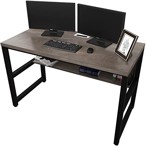 TOPSKY Computer Desk with Bookshelf/Metal Hole Cable Cover 1.18" Thick Desk (47", Espresso Gray)