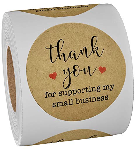 500-Piece Thank You Stickers -Thank You for Supporting My Small Business Set - Large 1.5" Round Kraft Labels Per Roll- Classy Retro Sticker for Bags, Boxes, Tissue - Ideal for Crafters & Online Sales