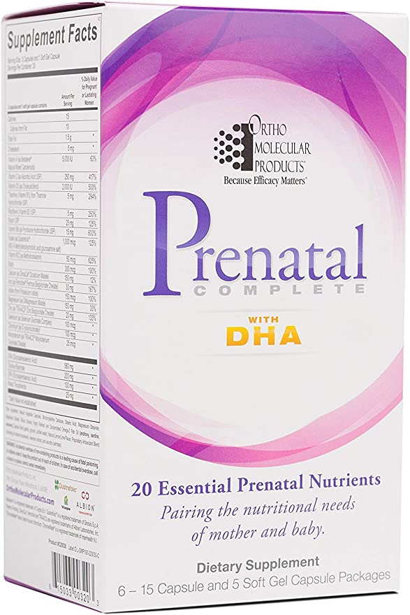 Ortho Molecular - Prenatal Complete with DHA - 30 day supply (6 - 15 capsule and 5 softgel capsule packages)