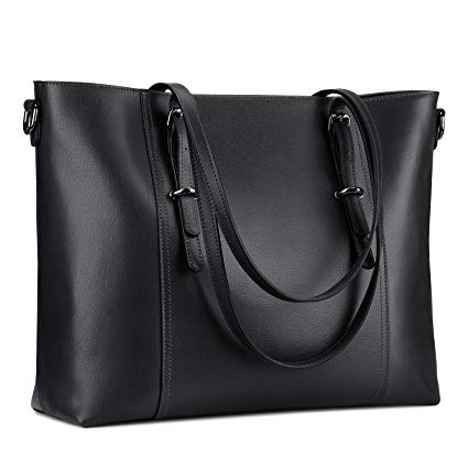 S-ZONE Leather Laptop Bag for Women Fits up to 15.6 inch Business Tote Shoulder Bag Purse