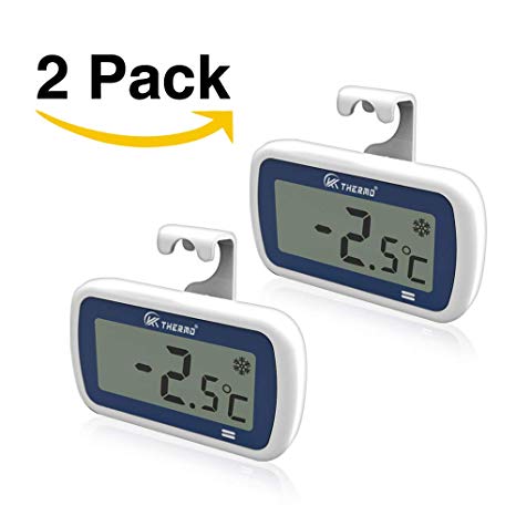2 Pack Waterproof Freezer/Refrigerator Thermometer with 2” Large LCD, IP65 Alarm–Professional Digital Accurate Mini Fridge thermometer – for Fridge, Refrigerator, Freezer, rv Freezer Fresh Stored (2)