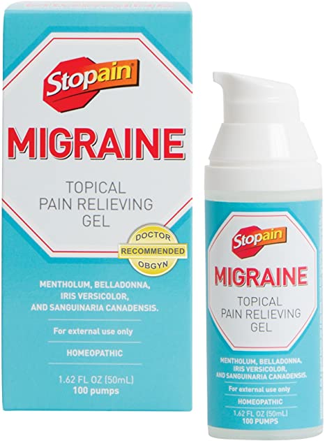 Stopain Migraine Topical Pain Relieving Gel, 1.62 fl. oz, Safe and Effective Migraine Relief, Safe to Use With Other Migraine Medication, Effective At Any Stage of a Migraine, No Known Side Effects