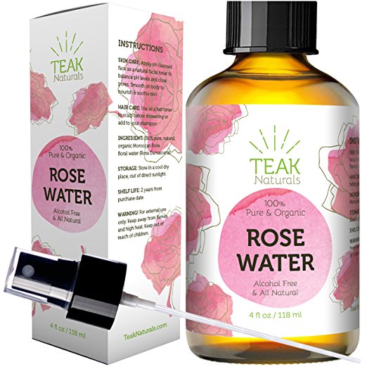 ROSE WATER TONER by Teak Naturals - 100% Organic Natural Moroccan Rosewater (Chemical Free) - 4 oz