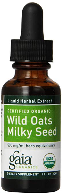 Gaia Herbs Wild Oats Milky Seed Liquid Supplement, 1 Ounce (Pack of 2) - Supports Nervous System Function, Relieves Tension & Stress, USDA Organic