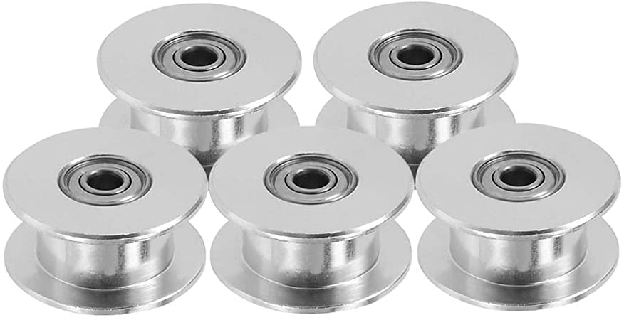 BALITENSEN 5 Pcs GT2 Synchronous 3mm Bore Teethless Aluminum Idler Toothless Pulley for 3D Printer 6mm Width Timing Belt (Bore 3mm, Toothless)