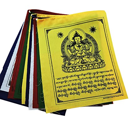 Buddha of Compassion Tibetan Prayer Flags From Nepal Set of 10 Flags
