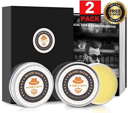 Beard Grooming Kit w/ 2 Packs Beard Balm for Men,100% Natural Organic Unscented Beard Care Balm Leave-in Conditioner & Softener for Grooming w/Gift Box, Gifts for Men Dad Boyfriend, Fathers Day Gifts