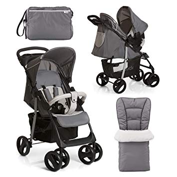 Hauck Shopper Shop-n-Drive Set Lightweight Travel System, from Birth, Grey (Car Seat, Foot Muff, Change Bag and Raincover)