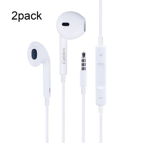 Cablex 2Pack of EarphonesHeadphonesEarbudsHeadsets with Remote Control and Mic for iPhone 66s6 Plus6s Plus 55c5s iPadiPod and More