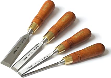 Narex Premium Bevel Edge Chisel Set with Stained Hornbeam Wood Waxed Handles, Set of 4 pcs