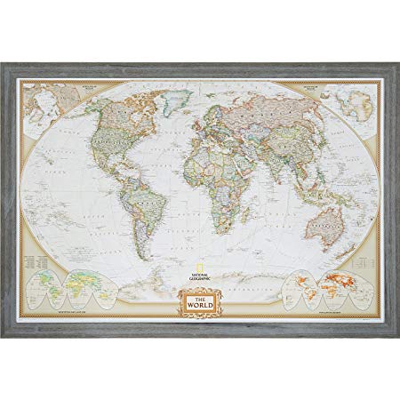 Craig Frames Wayfarer, Executive World Push Pin Travel Map, Rustic Gray Frame and Pins, 24 by 36-Inch