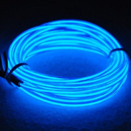 TDLTEK Neon Glowing Strobing Electroluminescent Wire /El Wire   3 Mode Battery Controller, Blue 9ft