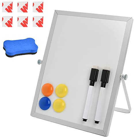 TIMESETL 5.5" x 11" Small Dry Erase Board with Stand, Magnetic Portable Double-Sided Easel Board, Desktop Portable Mini Whiteboard Easel with Whiteboard Markers for Office, Home, School