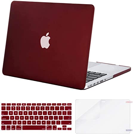 MOSISO Case Only Compatible with Older Version MacBook Pro Retina 13 Inch (Model: A1502 & A1425) (Release 2015 - end 2012), Plastic Hard Shell & Keyboard Cover & Screen Protector, Marsala Red