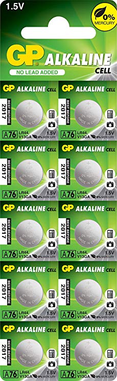 GP A76 LR44 AG13 Alkaline Cell 1.5V Alkaline Button Cell Battery,(10-pack)