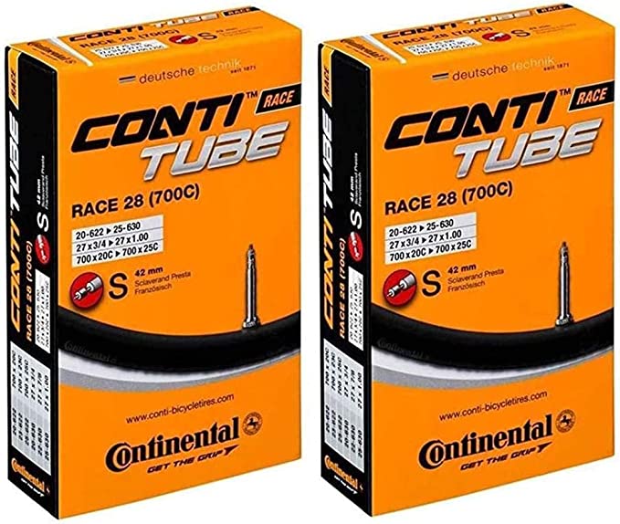 Continental Race 28 700x20-25c Bicycle Inner Tubes - 42mm Long Presta Valve - 2 Pack