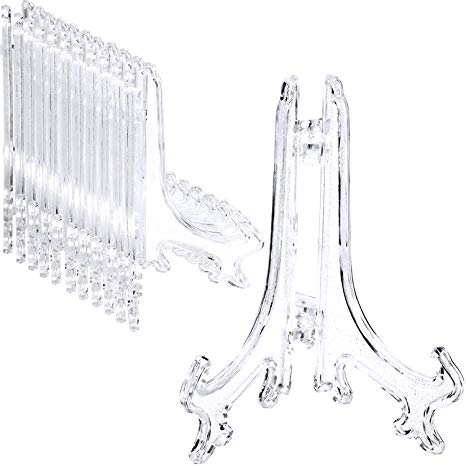 Boao 24 Packs Clear Plastic Easel Plate Stands Holders Picture Easel, 4 Inch