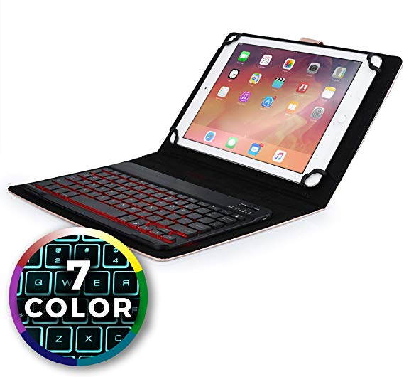 Cooper Backlight Executive Keyboard Case for 9'', 10'', 10.1'' inch Tablets | 2-in-1 Bluetooth Wireless Backlit Keyboard, 7 Color Keys (Black-2019)
