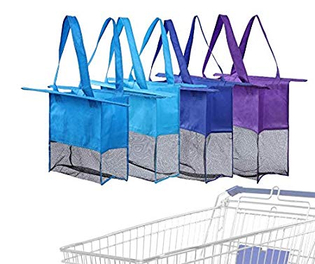 Reusable Shopping Cart Bags and Grocery Organizer Designed for Trolley Carts by Modern Day Living … (Green) (Purple Blue Blue Blue)