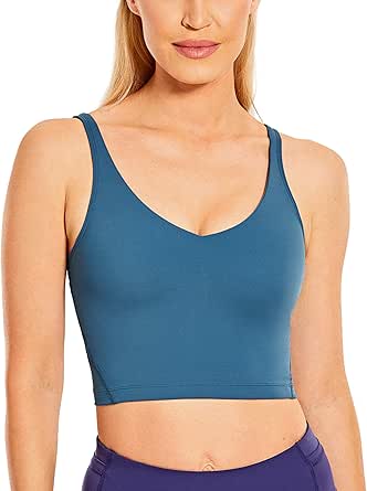 CRZ YOGA Damen Longline Sport BH Ohne Bügel Gepolster Yoga Bras Workout Running Crop top Tanktops