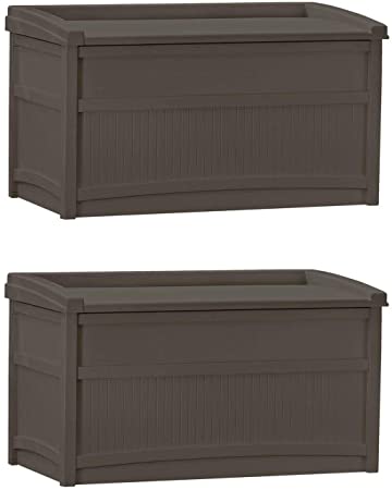 Suncast 50 Gallon Stay Dry Resin Outdoor Deck Storage Box w/Seat, Java (2 Pack)