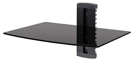 Jeronic FGS1B Floating Wall Mounted Shelf with Tempered Glass, Black