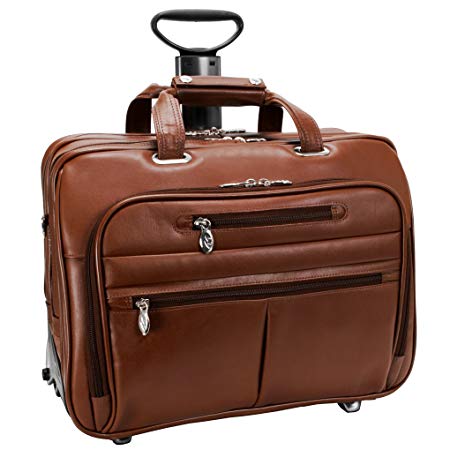 McKleinUSA OHARE 86534 Brown Leather Fly-Through Checkpoint-Friendly 17 Detachable Wheeled Laptop Case
