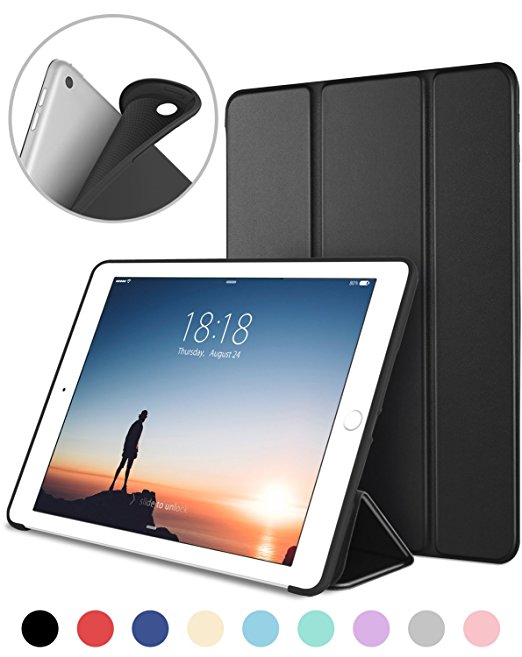 New iPad 2017 iPad 9.7 Inch Case, DTTO Ultra Slim Lightweight Smart Case Trifold Cover Stand with Flexible Soft TPU Back Cover for iPad Apple New iPad 9.7-inch [Auto Sleep/Wake] - Black