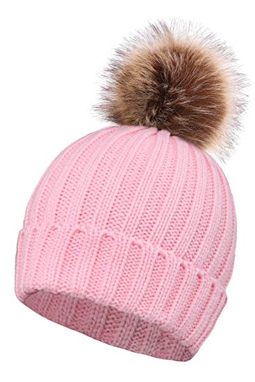 ARCTIC Paw Womens Super Soft Warm Chunky Cable Faux Fur Pompom Knit Beanie Hat