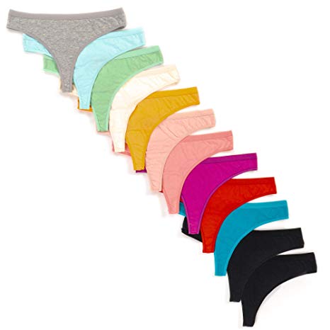 Alyce Intimates Women’s Cotton Thong Panties, 12 Pack, Assorted Colors