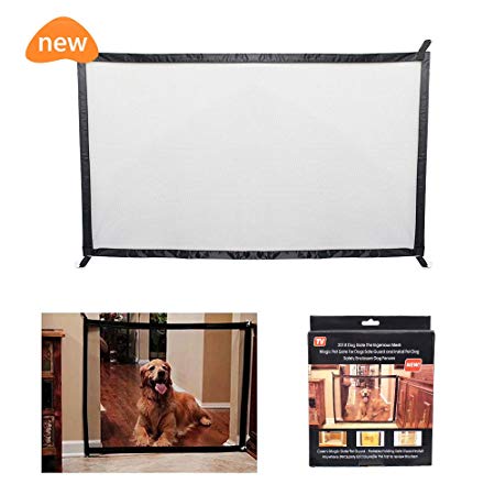 Fomei Pet and Child Safety Gate - Magic Gate Safety Enclosure Portable Folding Safe Guard, Pet Isolation Net, Retractable Mesh Gate for Pets Dog Cat Install Anywhere (L: 70.8 x W:28.3 inches)