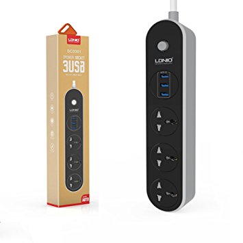LDNIO 3-Outlet Surge Protector Power Strip & 3-port Universal USB Family Rapid Charger Charging Station & Overload Protection for All Electronic Equipments