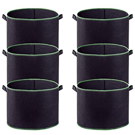 HAHOME Plant Grow Bags, 6-Pack Nonwoven Container Aeration Fabric Pots with Handles for Planting Trees Flowers Fruits Vegetables (10 Gallon)