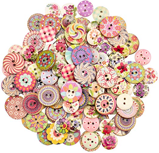 Foraineam 400pcs Mixed Wooden Buttons Bulk 2 Holes Round Decorative Wood Craft Button for Sewing Crafting