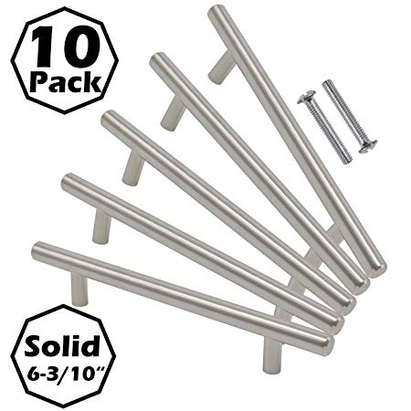 Gobrico Pack of 10 Kitchen Cabinet T Bar Solid Handle 160mm Hole Center Furniture Drawer Pull, Stainless Steel