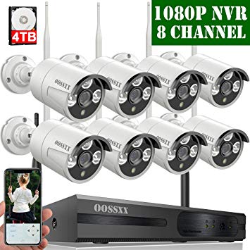 【4TB HDD Pre-Install 】 OOSSXX 8-Channel HD 1080P Outdoor Wireless Security Camera System,8Pcs 1080P 2.0 Megapixel Wireless Indoor/Outdoor IR Bullet IP Cameras,P2P,App, HDMI Cord & 4TB Hard Drive