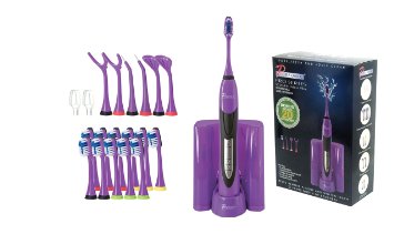 PURSONIC S520 Purple Ultra High Powered Sonic Electric Toothbrush with Dock Charger 12 Brush Heads and More Value Pack