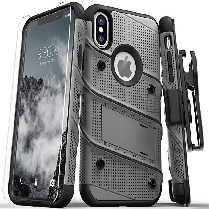 Zizo Bolt Series Compatible with iPhone Xs Max case Military Grade Drop Tested with Tempered Glass Screen Protector Holster Kickstand Gun Metal Gray