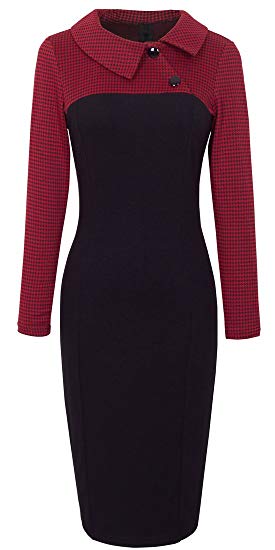 HOMEYEE Women's Retro Chic Colorblock Lapel Career Tunic Dress B238