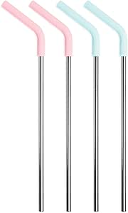 Simple Modern Stainless Steel with Silicone Tipped Reusable Straws | Toxin Free and Waste Reducing Straw for Tumblers and Travel Mugs | Classic Collection | 4 Pack | Assortment - Sweet Taffy