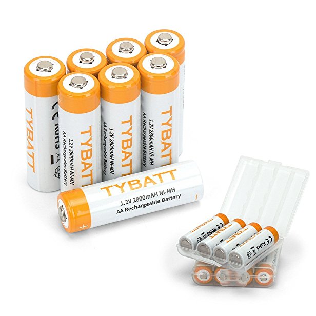 TYBATT AA Rechargeable Battery, 2800mA NiMh High Capacity Household Battery Pack with Storage Case (8-Pack)