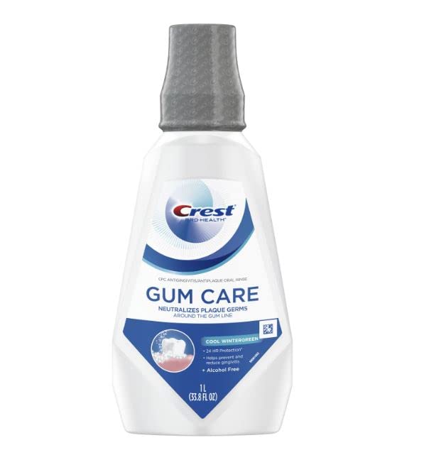 Crest Gum Care Mouthwash, Cool Wintergreen, CPC (cetylpyridinium Chloride) Antigingivitis/Antiplaque Oral Rinse 1L (33.8 fl oz), Pack of 2