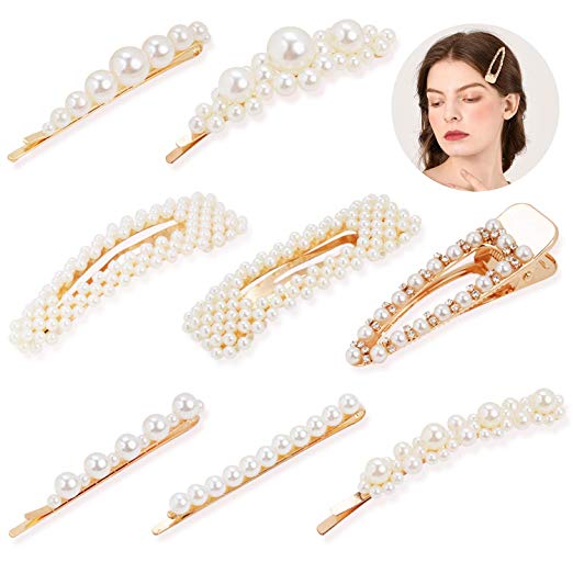 Aniwon 8PCS Pearl Hair Clip Fashion Barrette Bobby Pin Artificial Alligator Hair Accessories for Women Lady Girls