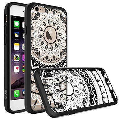iPhone 6 Case, iPhone 6S Case, SmartLegend Retro Totem Mandala Floral Pattern Clear Acrylic PC Hard Back Cover with TPU Bumper Hybrid Transparent Protective Case for iPhone 6/6S 4.7" - Black
