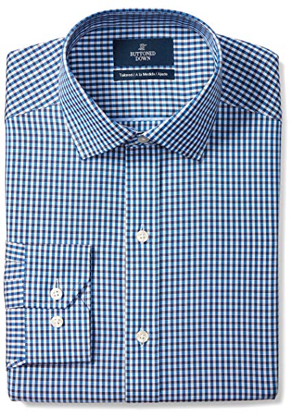 BUTTONED DOWN Men's Tailored Fit Gingham & Stripe Non-Iron Dress Shirt