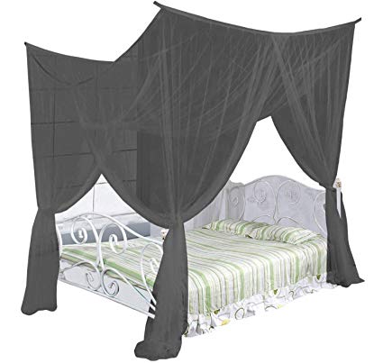Just Relax Four Corner Post Elegant Mosquito Net Bed Canopy Set, Fits Full, Queen and King Bed Sizes, Can Be Used with Or Without Four-Post Bed (Black)