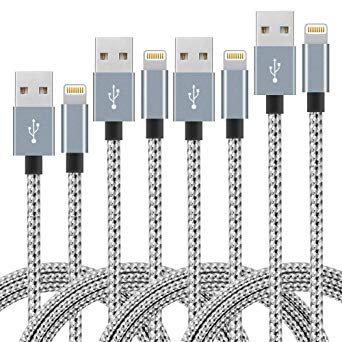 Charging Cable,[4-Pack,3/6/6/9ft] Nylon Braided Charger Cables to USB Charging Cord Compatible iPhone XR/XS/XS Max/iPhone X/8/8 Plus/7/7 Plus/6/6 Plus/5/5S (Grey White)