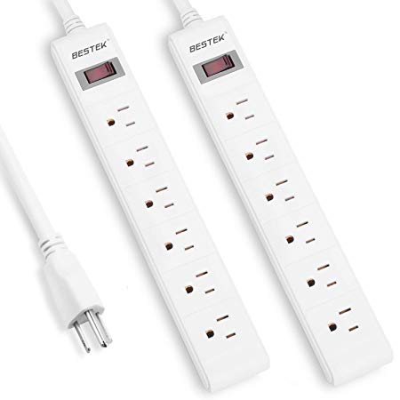 BESTEK TV Power Strip UL & ETL Listed, 6 Outlet 110V 15A Surge Protector Commercial Power Outlet Power Socket with 2.6-Foot Long Power Cord and Straight Power Plug(2 Pack)
