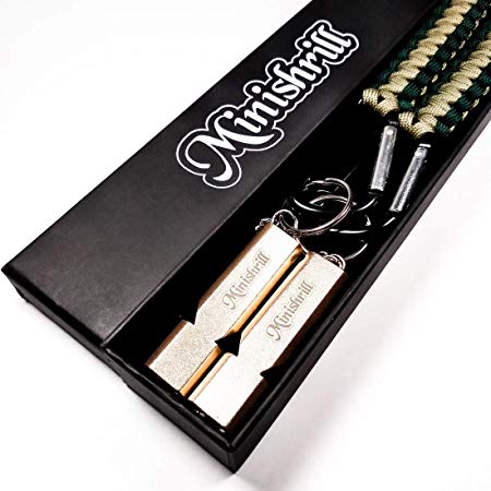 Minishrill 2 x Metal WHISTLES with Keychains & Paracord Lanyards | for Outdoor & Survival