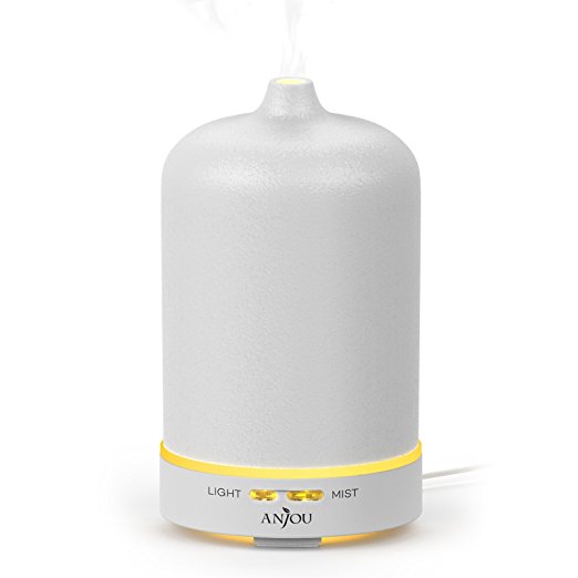 Anjou Ceramic Aromatherapy Essential Oil Diffuser 100ml Therapeutic 7-Color LED with Continuous & Interval Mist Modes for Home, Office, SPA (9H Working Time, Auto Shut-Off Function, BPA-free, White)